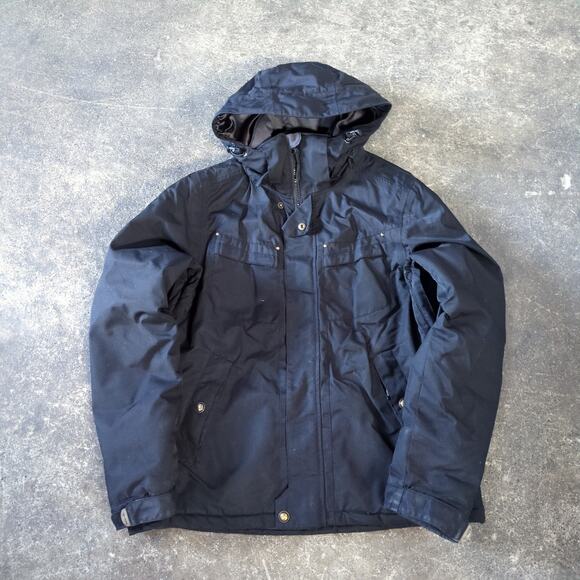 Vintage Pulse Windbreaker Jacket Womens L Black Hooded Full Zip Insulated Winter - Picture 1 of 8